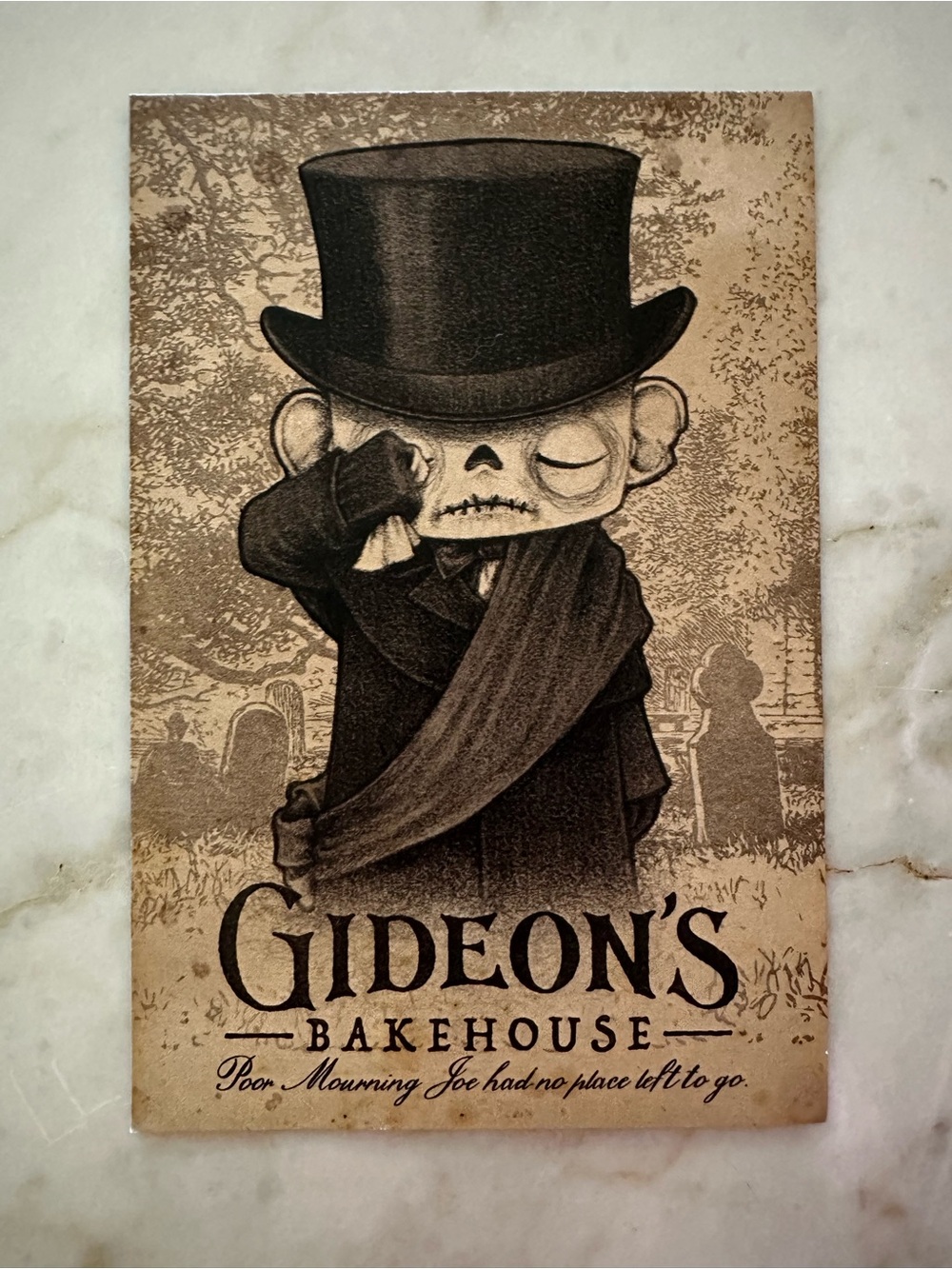 Gideon’s Bakehouse Poor Mourning Joe March Menu Card Souvenir Card